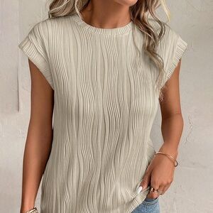 Chic Beige Ribbed Women's Top